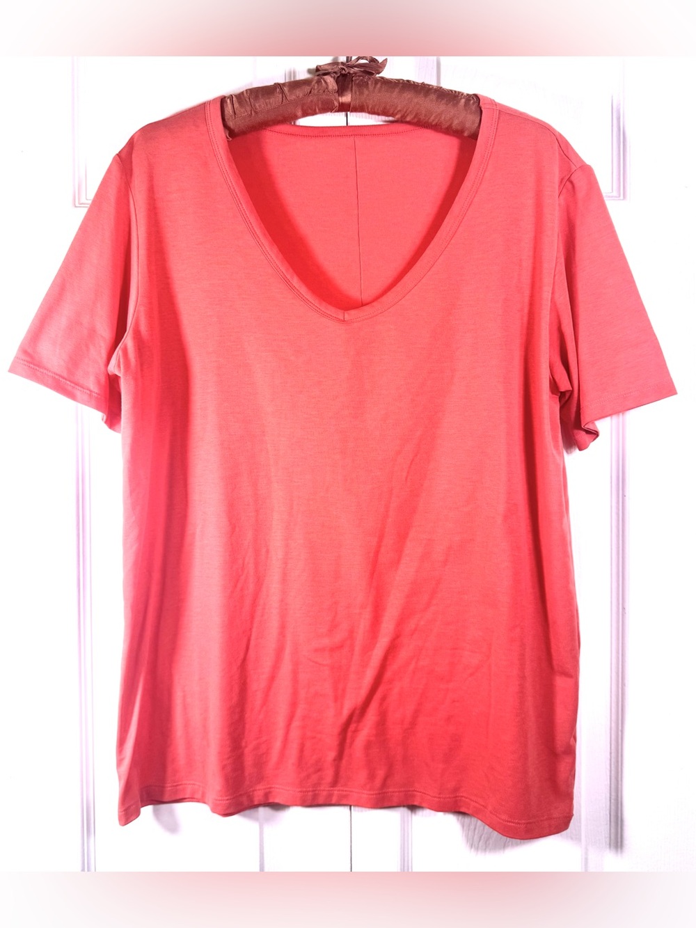 Alo Yoga Motion Short Sleeve V-Neck Tee Coral Size Small Oversized